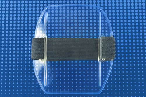 Clear Vinyl Vertical Arm Band Badge Holder with Blue Strap 4.38" x 2.5"