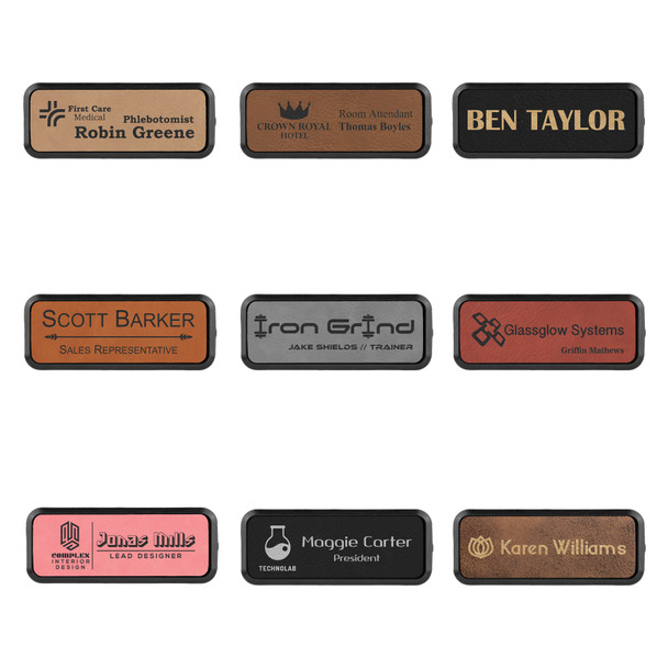 3" x 1" Leatherette Round Corner Frame Name Tag