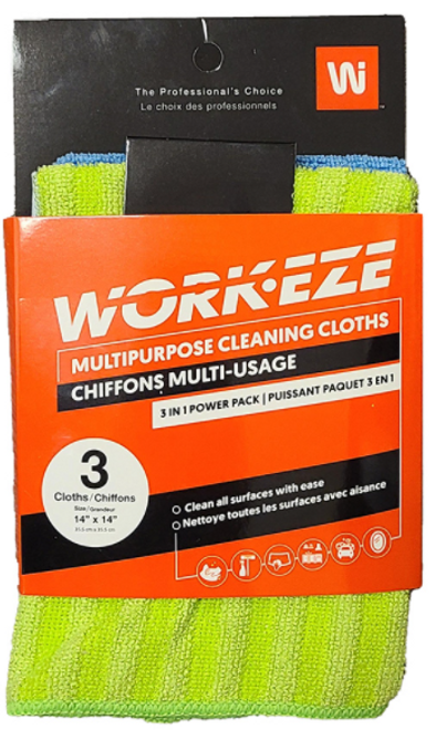 MULTIPURPOSE MICROFIBER CLEANING KIT 14"x14" 4 Packs of  3  12 Pcs Per  Case