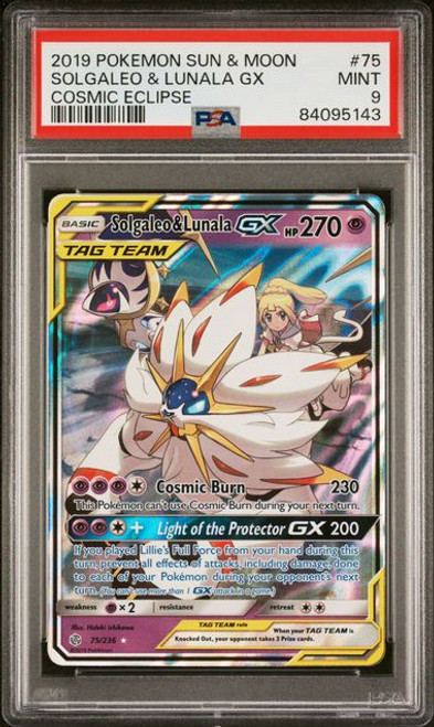 2019 Pokemon Sun & Moon Cosmic Eclipse 75 Solgaleo & Lunala Gx PSA 9