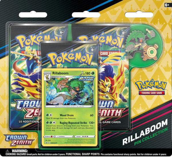 Pokemon Crown Zenith Rillaboom Pin Collection 3 Pack Blister