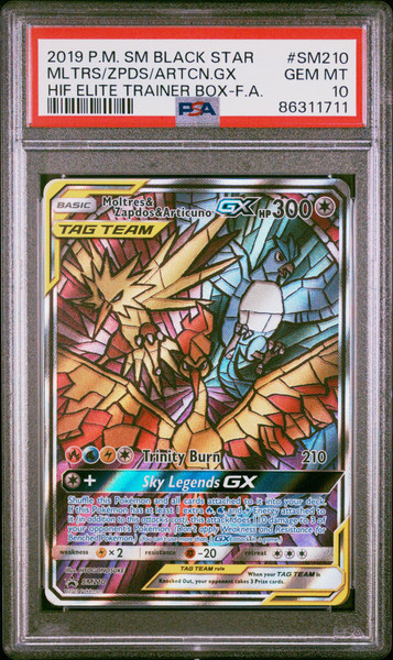 2019 Pokemon Sm Black Star Promo Sm210 Full Art/Moltres & Zapdos & Articuno Gx Hidden Fates Elite Trainer Box PSA 10