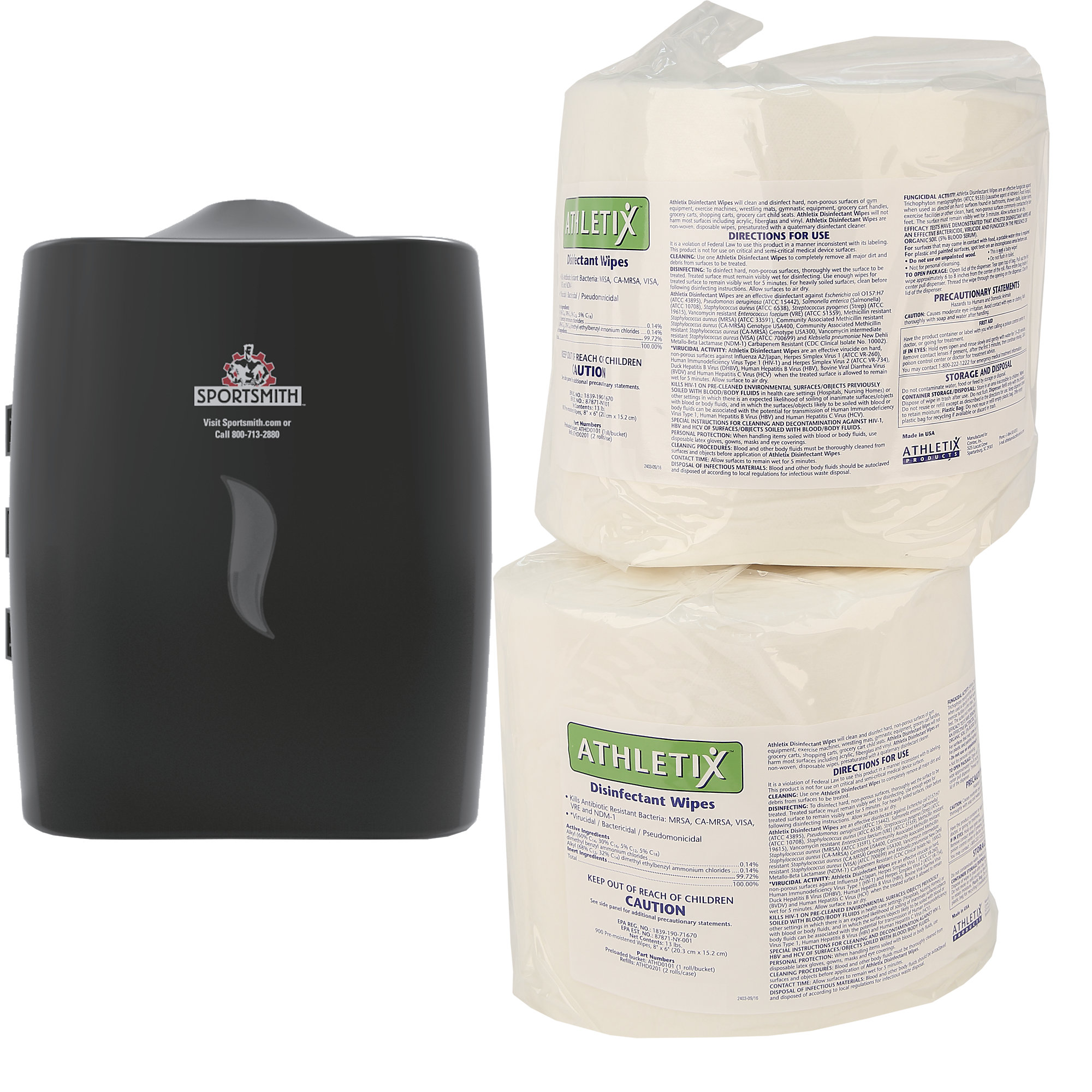 Disinfectant Wipes by Athletix™ and one Wipe Dispenser