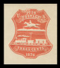 USA Scott # U 218, 1876 3c Centennial, Scott Die U57, single line , red on white - Mint Cut Square