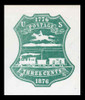 USA Scott # U 219, 1876 3c Centennial, Scott Die U57, single line , green on white - Mint Cut Square