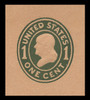 USA Scott # U 402, 1907-16 1c Franklin, Scott Die U90,  green on oriental buff, Die 1 - Mint Cut Square