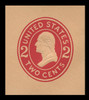 USA Scott # U 413c, 1907-16 2c Washington, Scott Die U91, carmine on oriental buff, Die 4 - Mint Cut Square