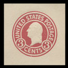 USA Scott # U 436g, 1915-32 3c Washington, Scott Die U93, carmine on white error, Die 1 - Mint Cut Square