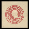 USA Scott # U 436h, 1915-32 3c Washington, Scott Die U93, carmine on white error, Die 5 - Mint Cut Square