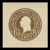 USA Scott # U 481a, 1925 1½c Washington, Scott Die U93, brown on white, Die 8 - Mint Cut Square