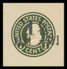 USA Scott # U 495c, 1925 1½c on 1c (U420c) Franklin, green on white, Die 4 - Mint Cut Square