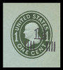 USA Scott # U 513a, 1925 1½c on 1c (U403c) Franklin, green on blue, Die 4 - Mint Cut Square