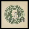 USA Scott # U 515a, 1925 1½c on 1c (U420a) Franklin, green on white, Die 2 - Mint Cut Square