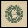 USA Scott # U 515c, 1925 1½c on 1c (U420c) Franklin, green on white, Die 4 - Mint Cut Square