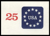 USA Scott # U 611L 1988 25c Stars & USA., Slightly Larger "25" - Mint Cut Square