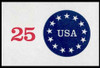USA Scott # U 615 1989 25c Stars & USAA. - Round Design - Mint Cut Square