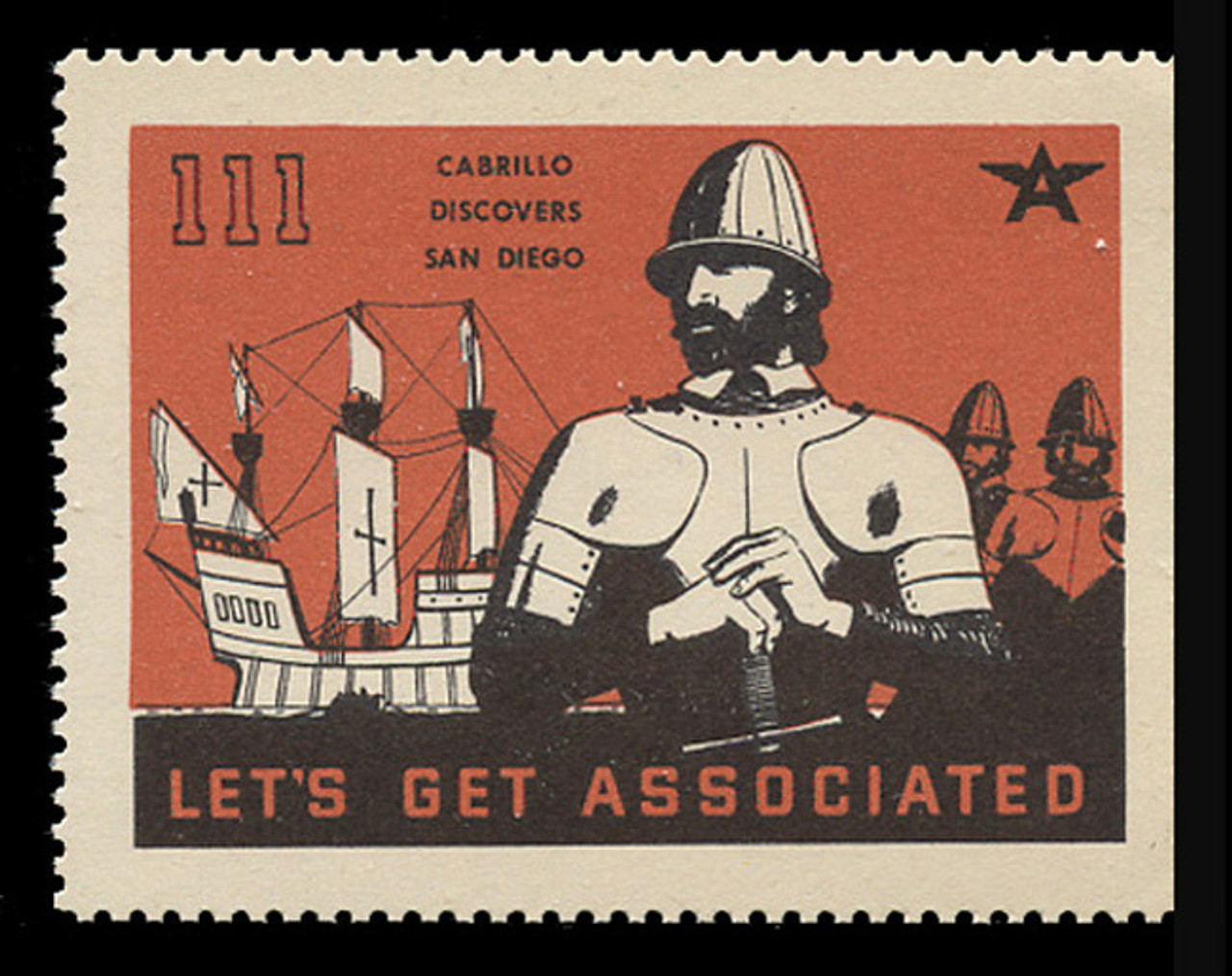 Associated Oil Company Poster Stamps of 1938-9 - #111, Cabrillo Discovers San Francisco