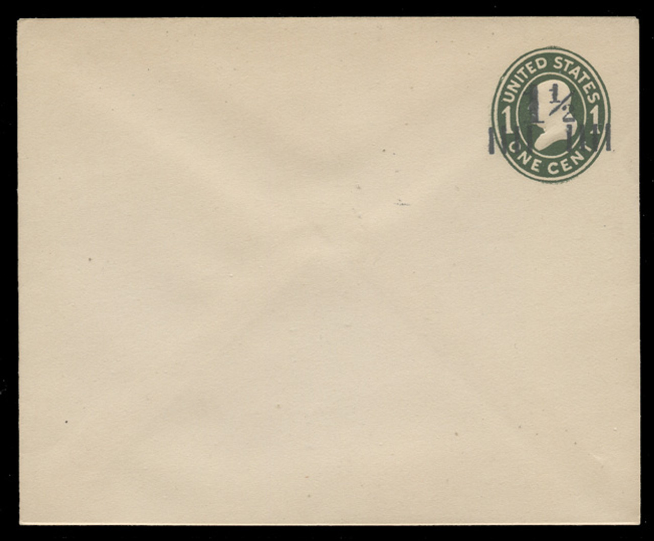 USA Scott # U 490/16, UPSS 3090/15, 1925 1 1/2c (Type 8 Sch) on 1c (U400) Franklin, green on white, Die 1 - Mint (See Warranty)
