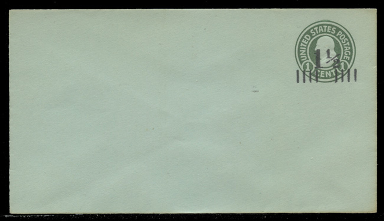 USA Scott # U 498a/10, UPSS 3151/24, 1925 1 1/2c (Type 8 Sch) on 1c (U423) Franklin, green on blue, Die 1 - Mint (See Warranty)