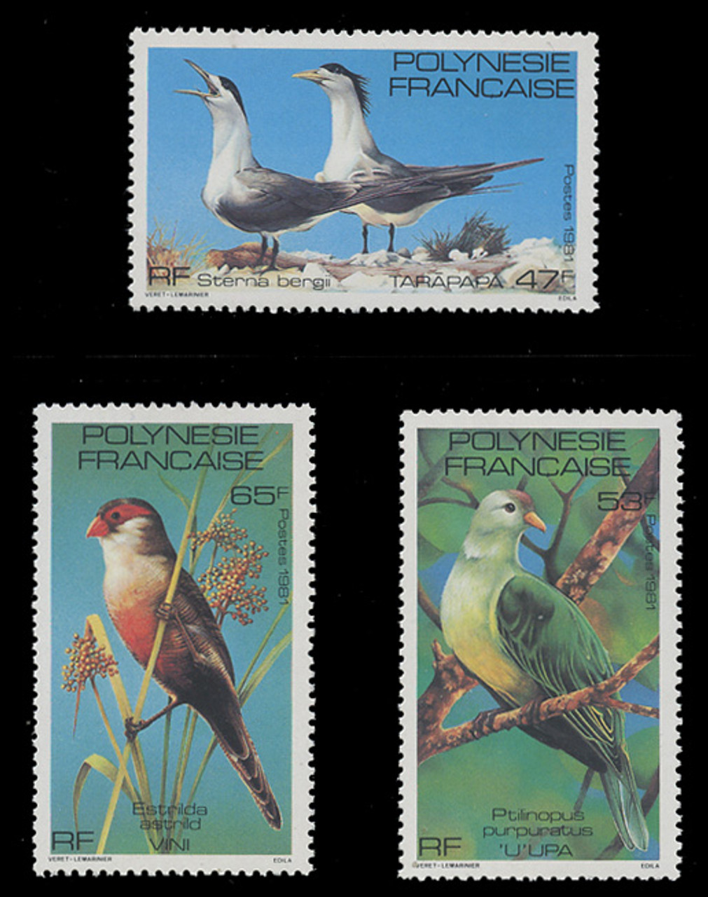 FRENCH POLYNESIA Scott # 349-51 1981 Birds  (Set of 3)