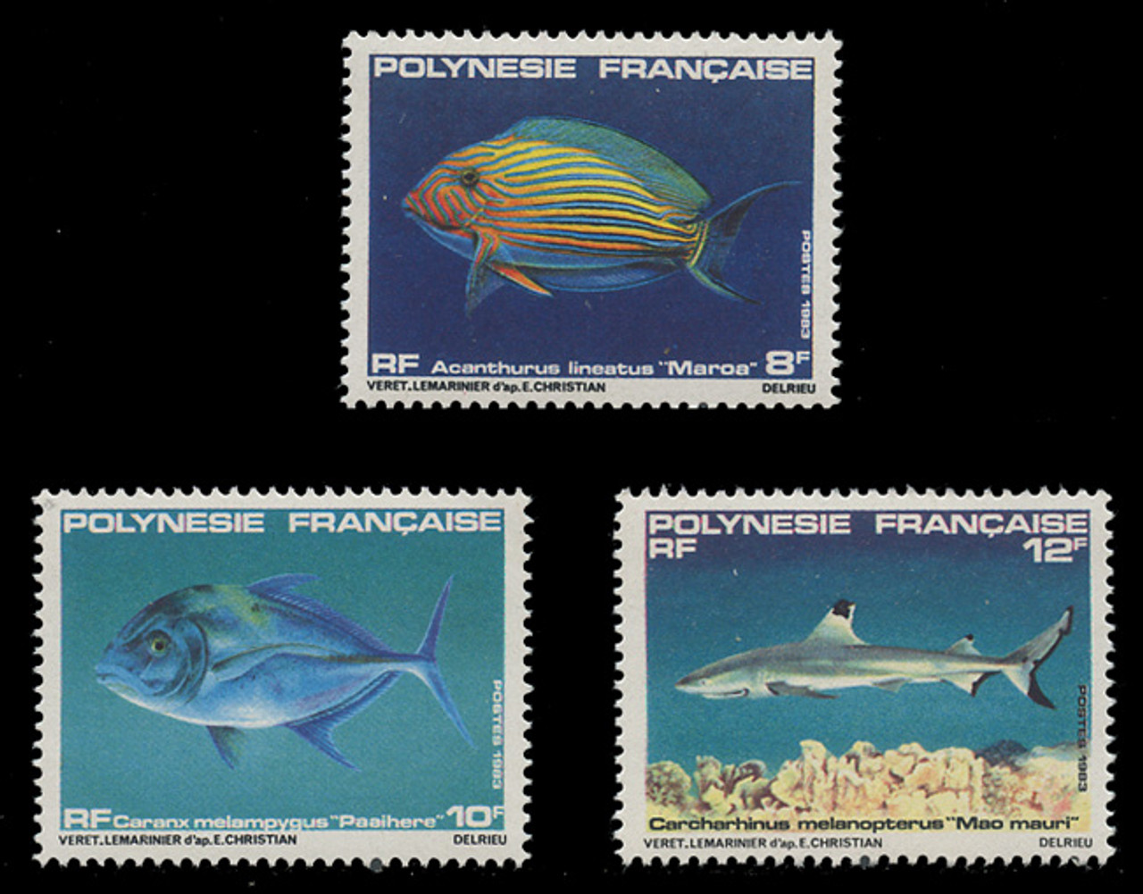 FRENCH POLYNESIA Scott # 373-5 1983 Fish  (Set of 3)