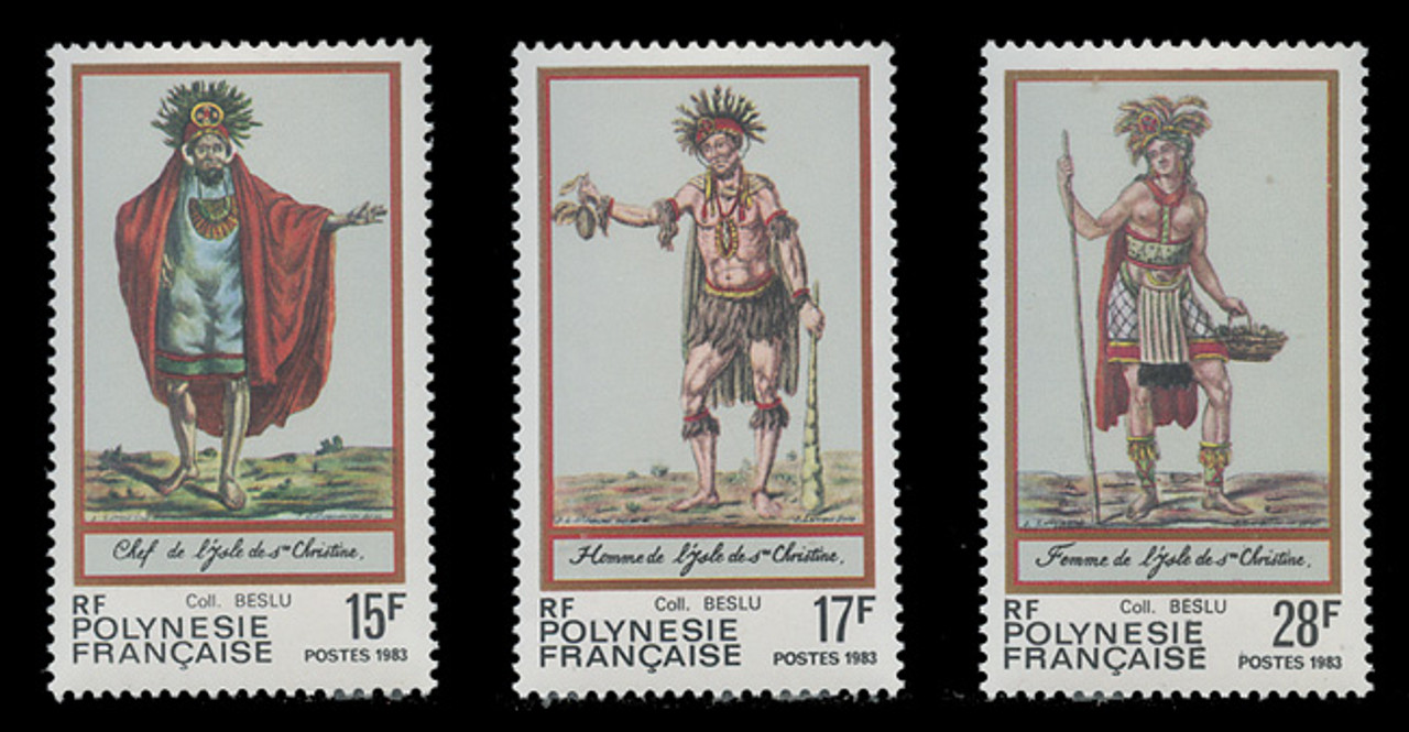 FRENCH POLYNESIA Scott # 383-5 1983 Traditional Marquesas Costumes (Set of 3)