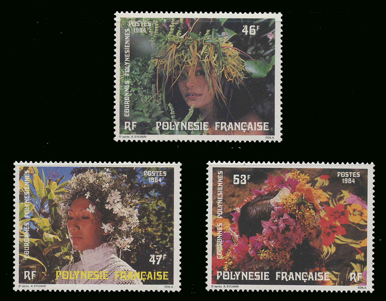 FRENCH POLYNESIA Scott # 400-2 1984 Flower Garlands (Set of 3)