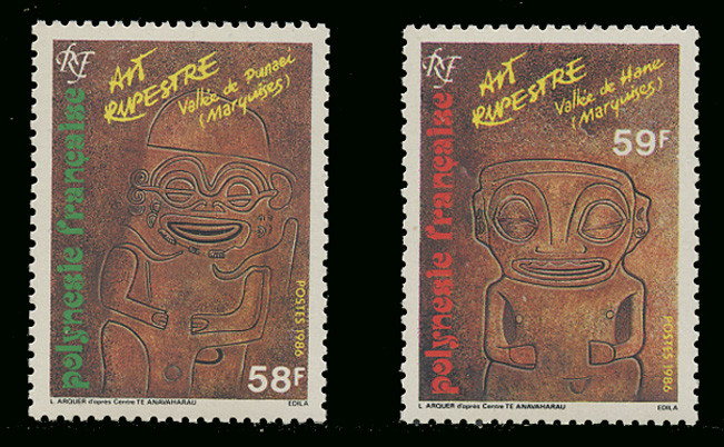FRENCH POLYNESIA Scott # 436-7 1986 Tiki Rock Carvings (Set of 2)