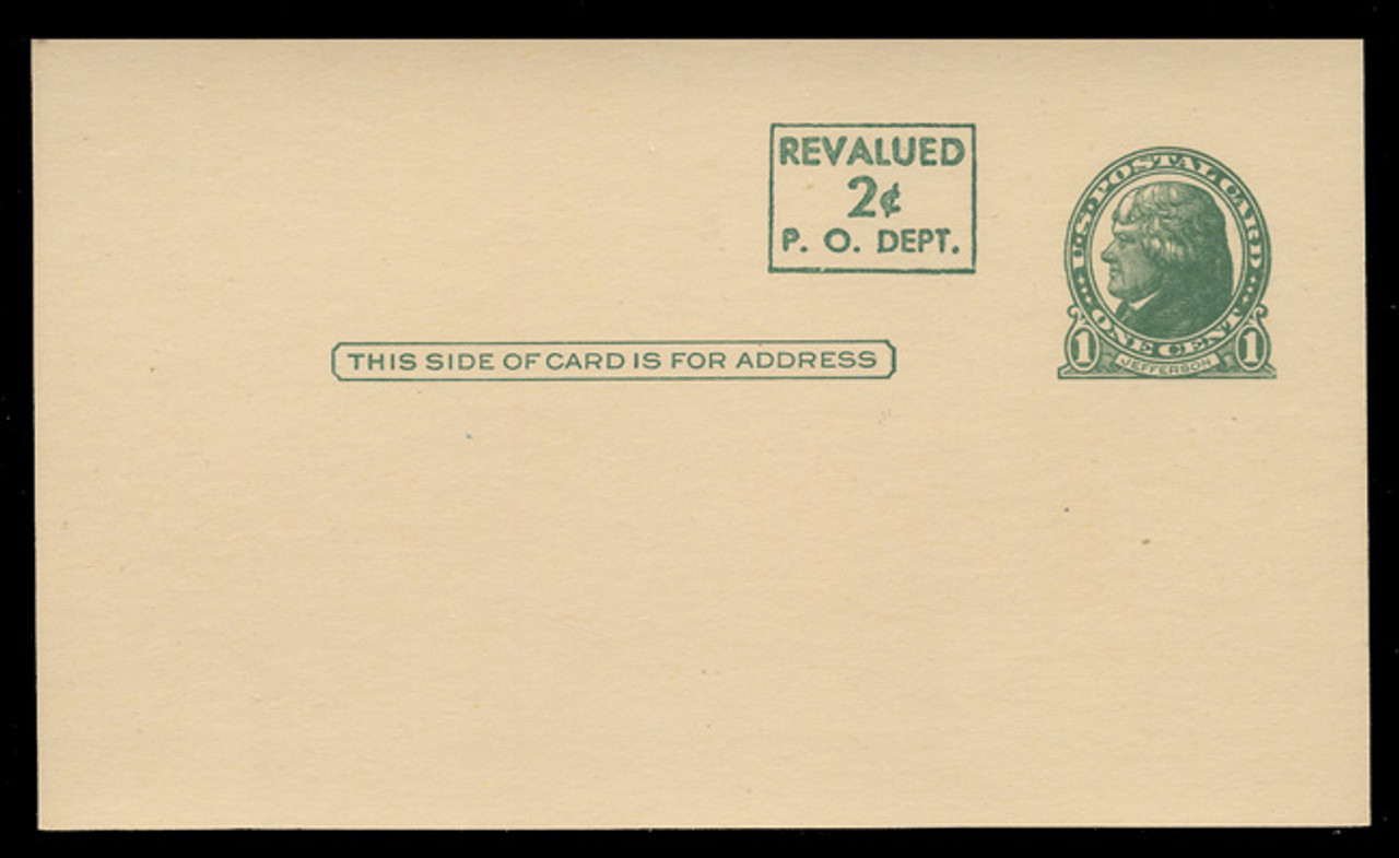 USA Scott # UX  41/UPSS #S57-3, 1952 2c on 1c Thomas Jefferson (UX27), green on buff, Surcharge 3 - Mint Postal Card