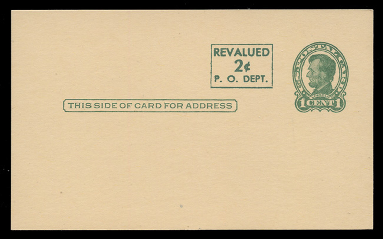 USA Scott # UX  42a/UPSS #S59b-H3N, 1952 2c on 1c Abraham Lincoln (UX28), green on buff, Head 3 NOTCH, offset press-printed surcharge - Mint Postal Card (See Warranty)