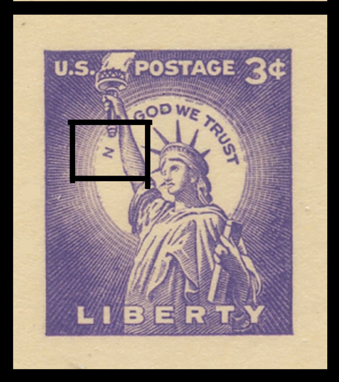 USA Scott # UX  46a/UPSS #S63a, 1958 3c Statue of Liberty, Missing "I" in IN GOD WE TRUST Error - Mint Postal Card (See Warranty)