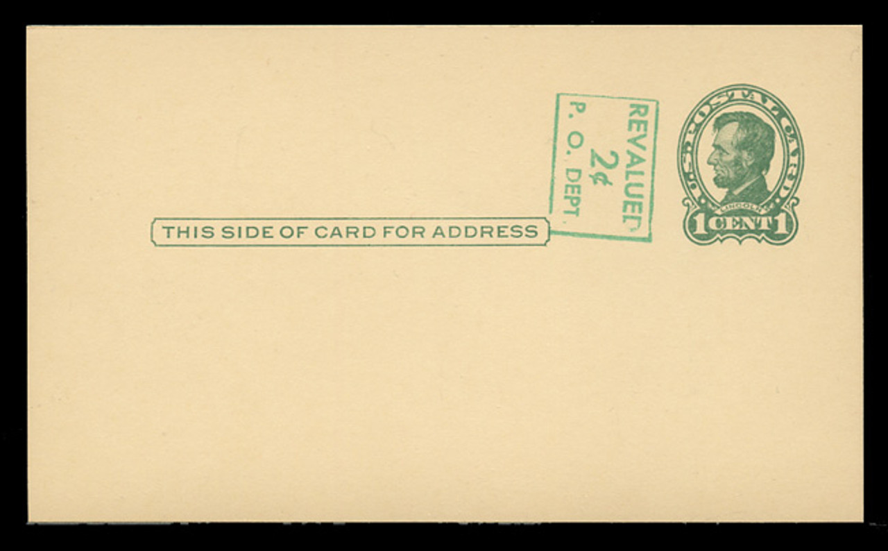 U.S. Scott # UX  40a/UPSS #S58-2H2, 1952 2c on 1c Abraham Lincoln (UX28), green on buff, Head 2, vertical surcharge at left - Mint Postal Card (See Warranty)