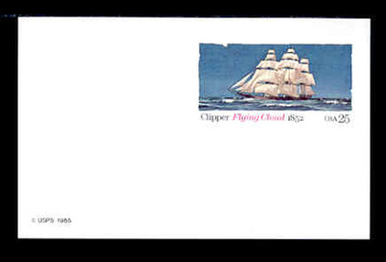 U.S. Scott # UX 107, 1985 25c Clipper Flying Cloud, 1852 - Mint Postal Card