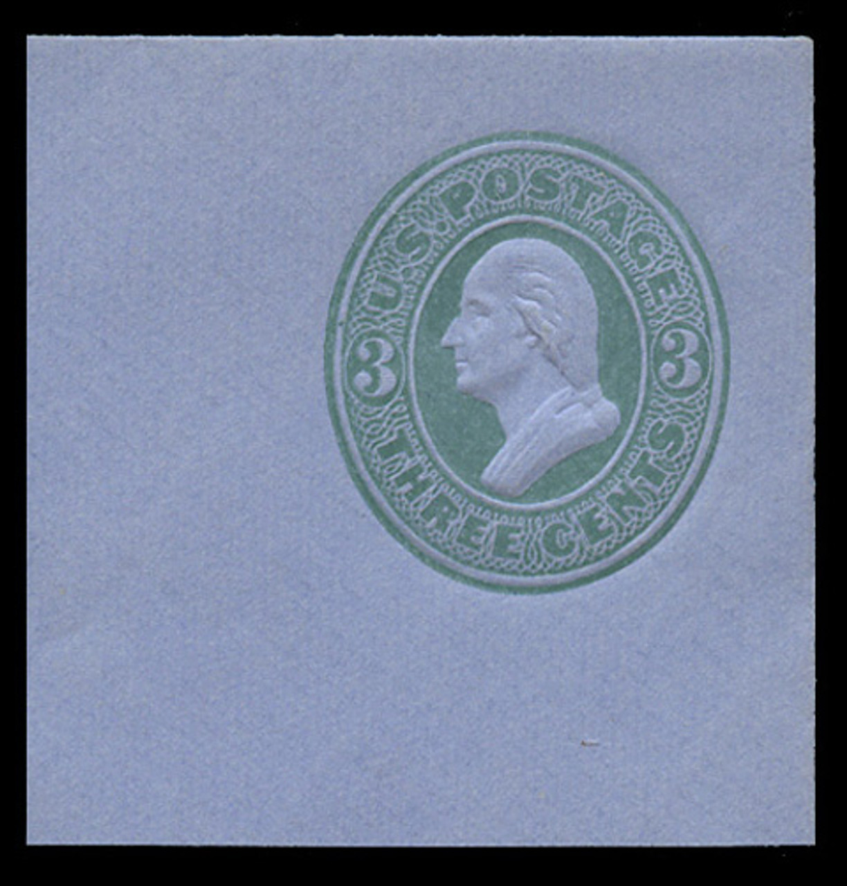 USA Scott # U 166, 1874-86 3c Washington, Scott Die U45, green on blue - Mint Full Corner