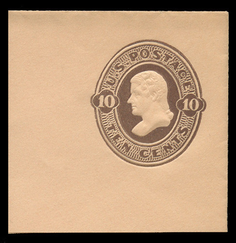 USA Scott # U 191, 1874-86 10c Jefferson, Scott Die 51, brown on oriental buff - Mint Full Corner