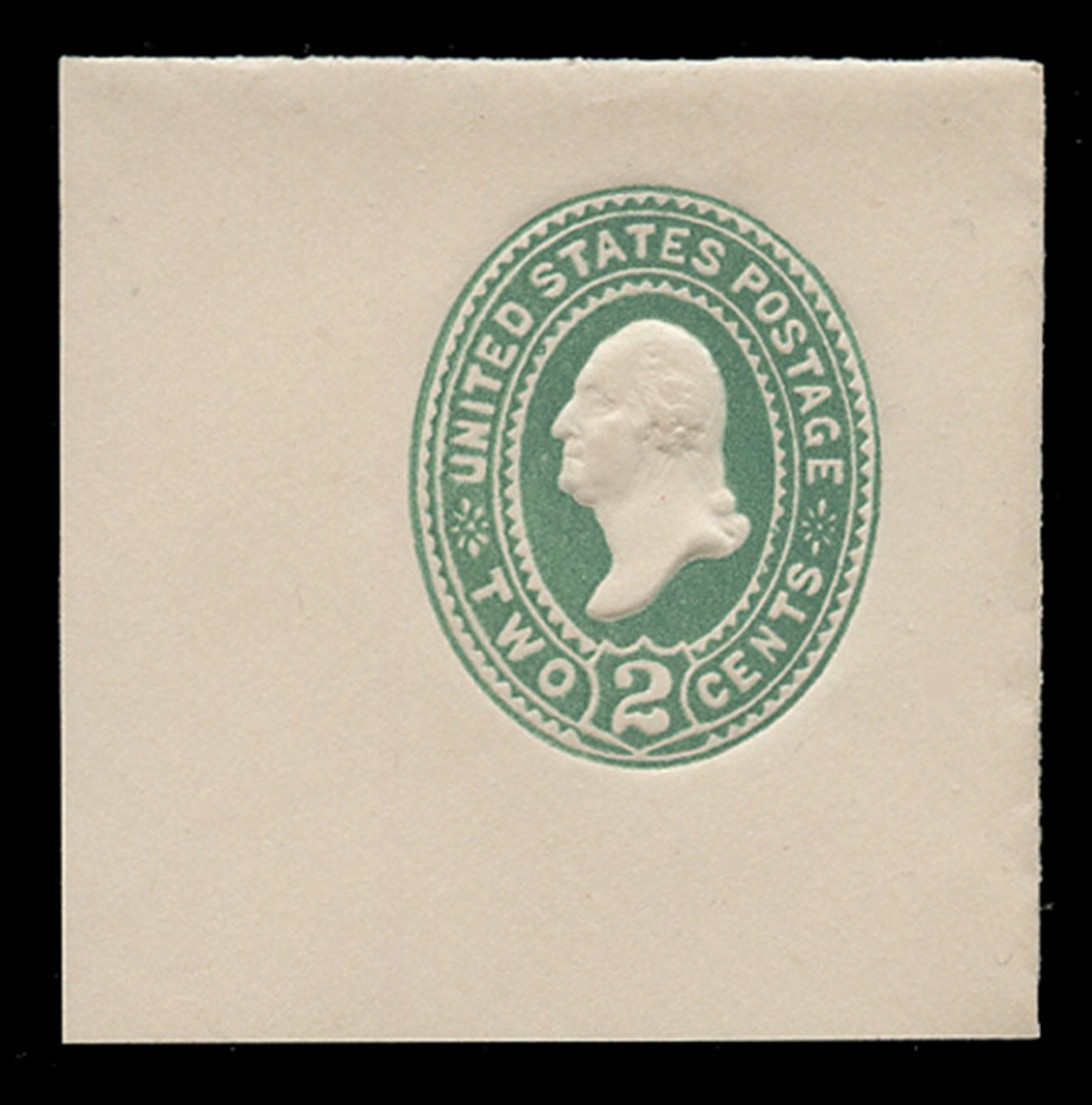 USA Scott # U 311NE, 1887-94 2c Washington, "No Ear Die" (UPSS Die 90), green on white - Mint Full Corner (SeeWarranty)