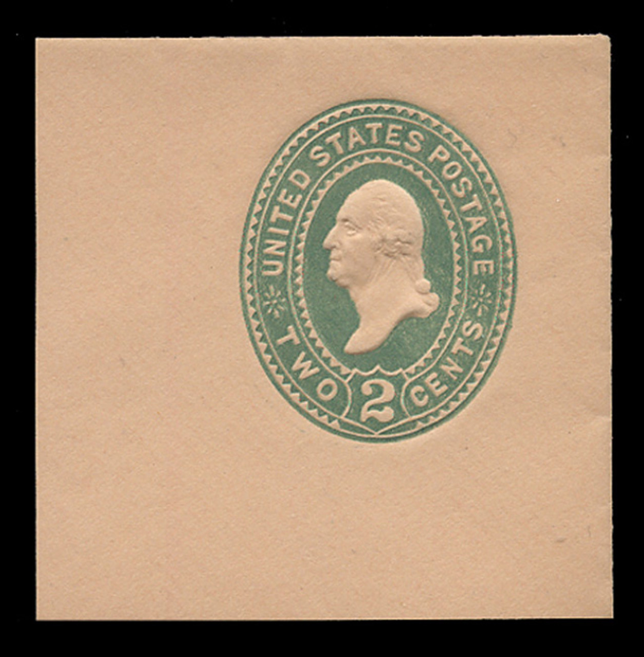 USA Scott # U 313NE, 1887-94 2c Washington, "No Ear Die" (UPSS Die 90), green on orientalbuff - Mint Full Corner (See Warranty)