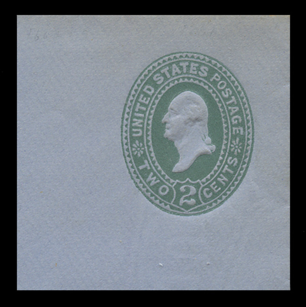 USA Scott # U 314, 1887-94 2c Washington, Scott Die U71, green on blue - Mint Full Corner