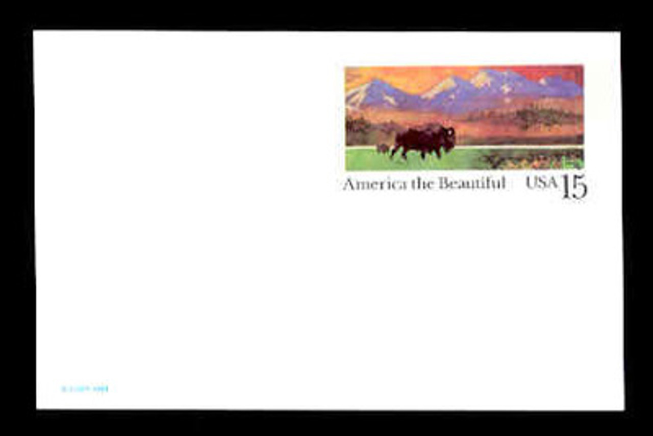 U.S. Scott # UX 120, 1988 15c America the Beautiful - Buffalo & Prairie - Mint Postal Card, HIGH BRIGHT FLUORESCENT PAPER (See Warranty)