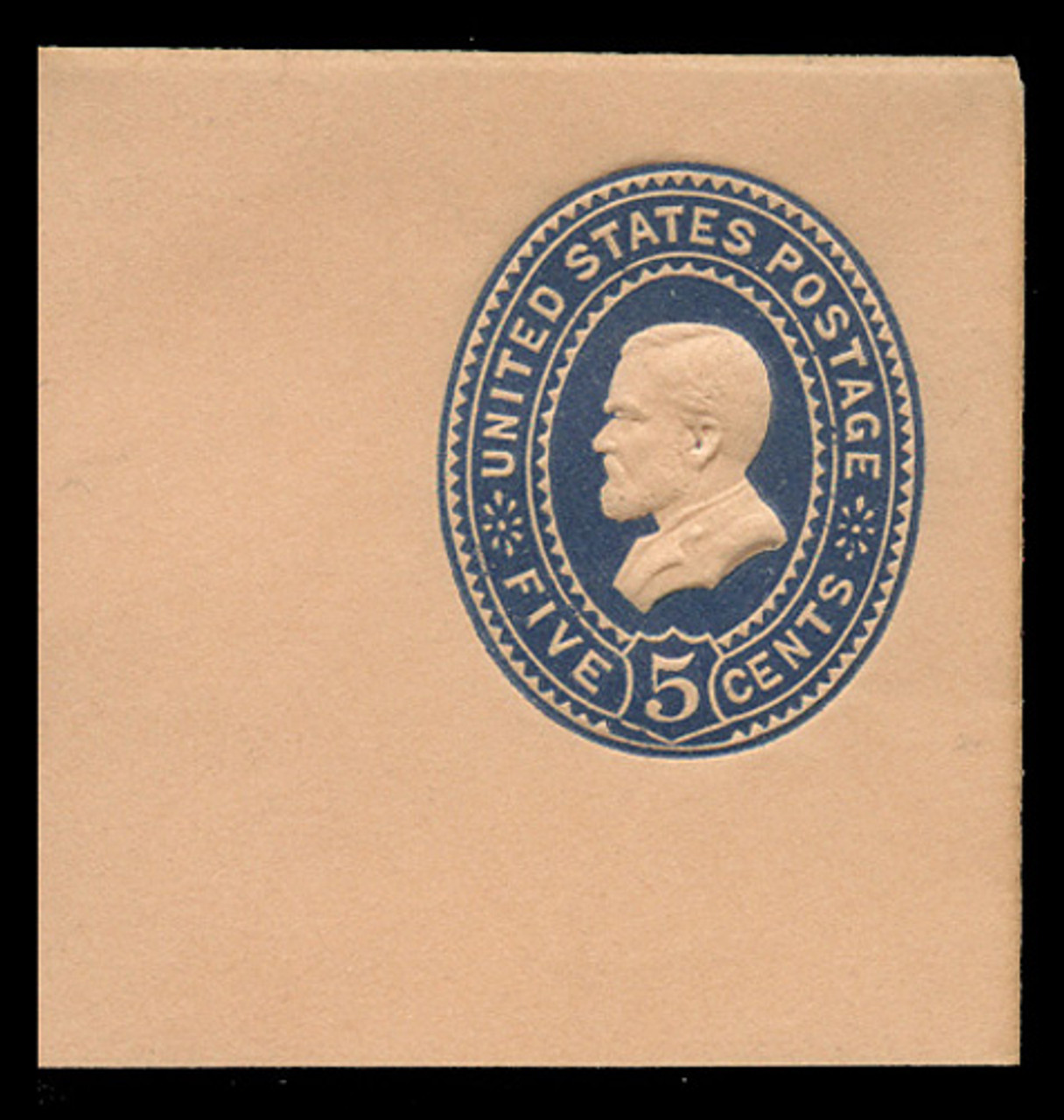 USA Scott # U 332, 1887-94 5c Grant, Scott Die U74, blue on oriental buff - Mint Full Corner