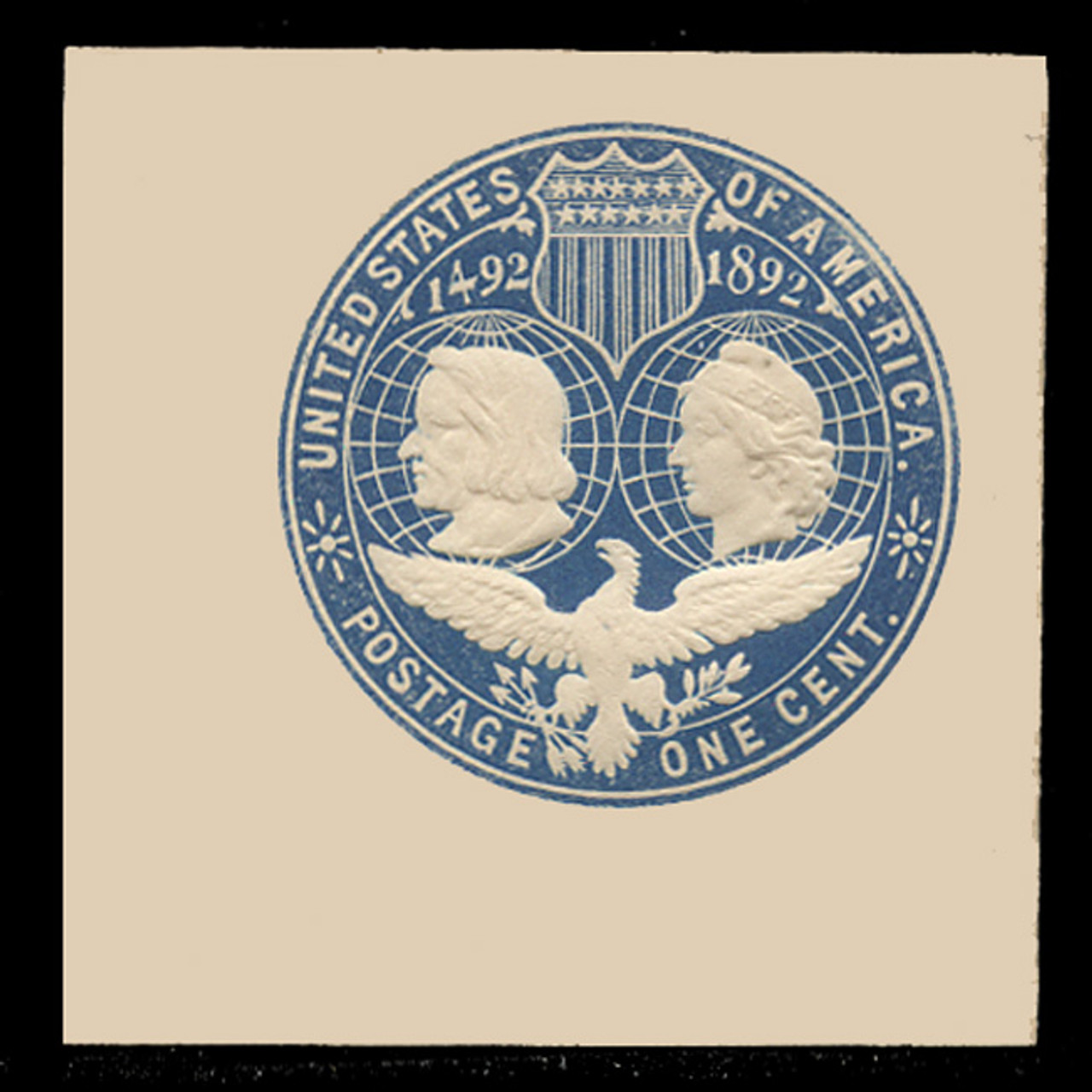 USA Scott # U 348A, 1893 1c Columbian, Scott Die U76, blue on white, Sub-Die 1 - Mint Full Corner (See Warranty)