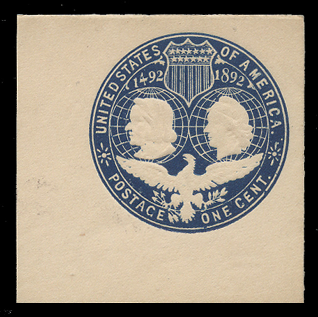 USA Scott # U 348Adb, 1893 1c Columbian, Scott Die U76, dark blue on white, Sub-Die 1 - Mint Full Corner (See Warranty)