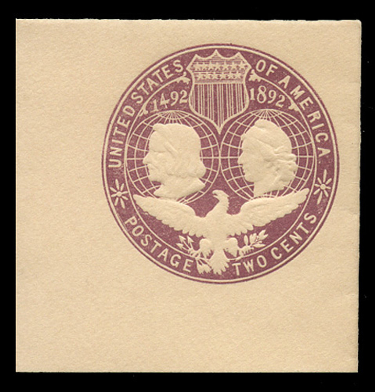 USA Scott # U 349A, 1893 2c Columbian, Scott Die U76, violet on white, Sub-Die 1 - Mint Full Corner (See Warranty)