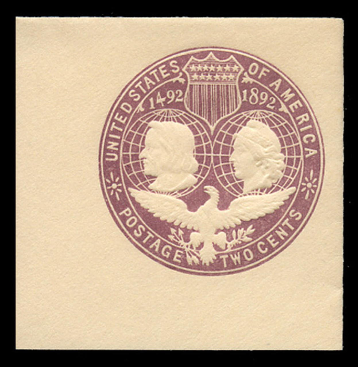 USA Scott # U 349C, 1893 2c Columbian, Scott Die U76, violet on white, Sub-Die 3 - Mint Full Corner (See Warranty)
