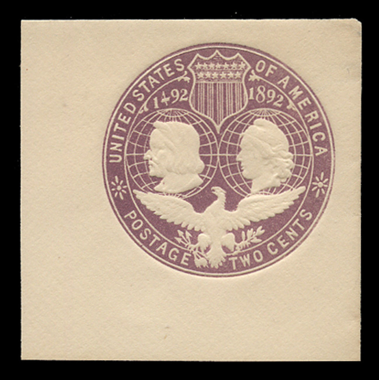 USA Scott # U 349D, 1893 2c Columbian, Scott Die U76, violet on white, Sub-Die 4 - Mint Full Corner (See Warranty)