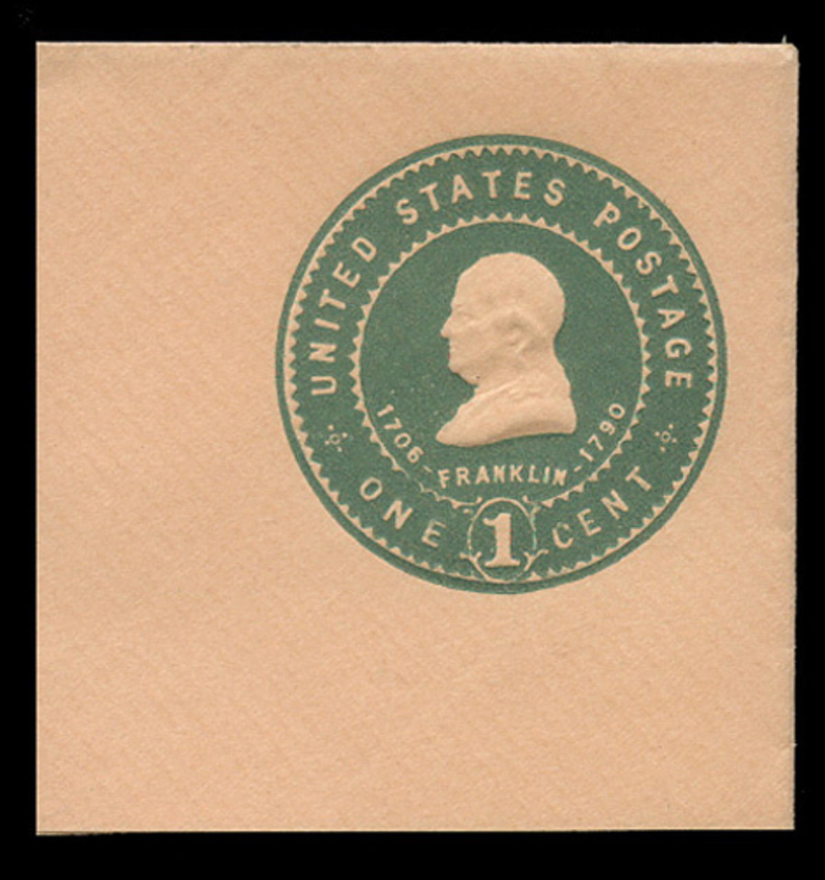 USA Scott # U 381, 1903 1c Franklin, Scott Die U85, green on oriental buff - Mint Full Corner (See Warranty)