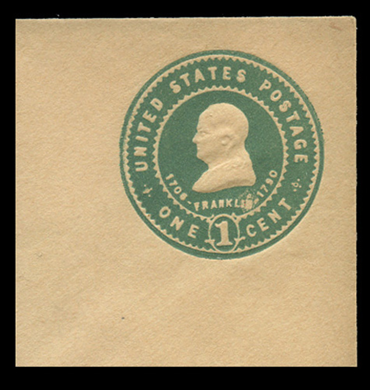 USA Scott # U 383, 1903 1c Franklin, Scott Die U85, green on manila - Mint Full Corner (See Warranty)