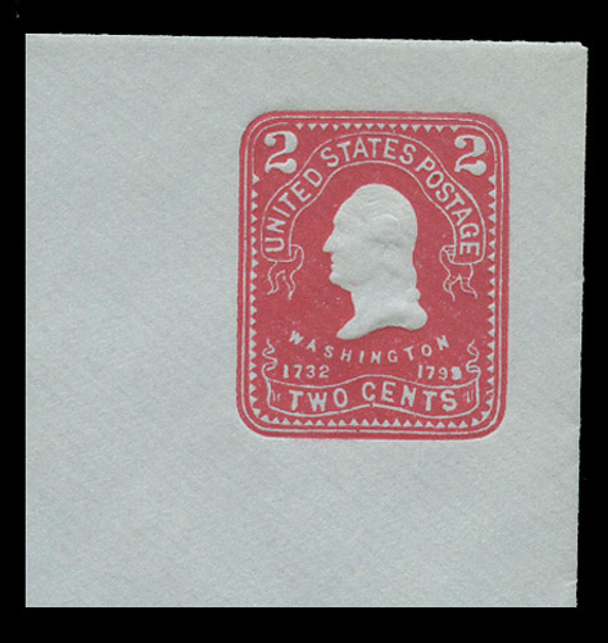 USA Scott # U 398, 1904 2c Washington, Scott Die 89 (recut), carmine on blue - Mint Full Corner (See Warranty)