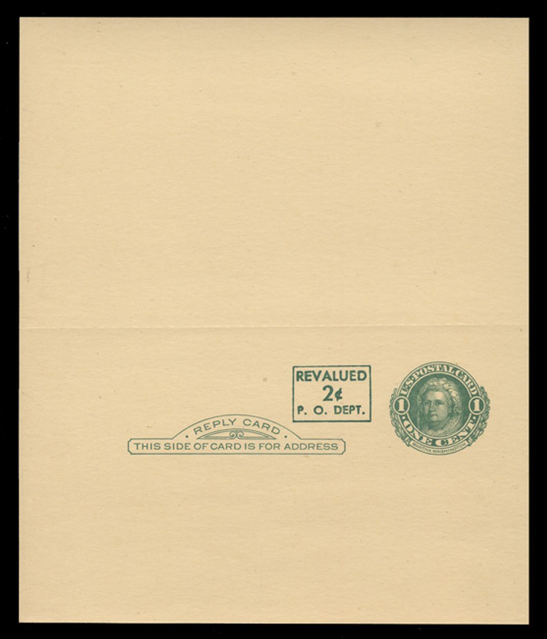 USA Scott # UY 15, 1952 2c on 1c Washington (Green) - Mint Message-Reply Card - UNFOLDED (See Warranty)