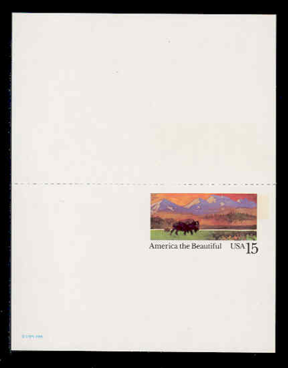 USA Scott # UY 39, 1988 15c America the Beautiful - Buffalo & Prairie - Mint Message-Reply Card, HIGH BRIGHT FLUORESCENT PAPER - UNFOLDED